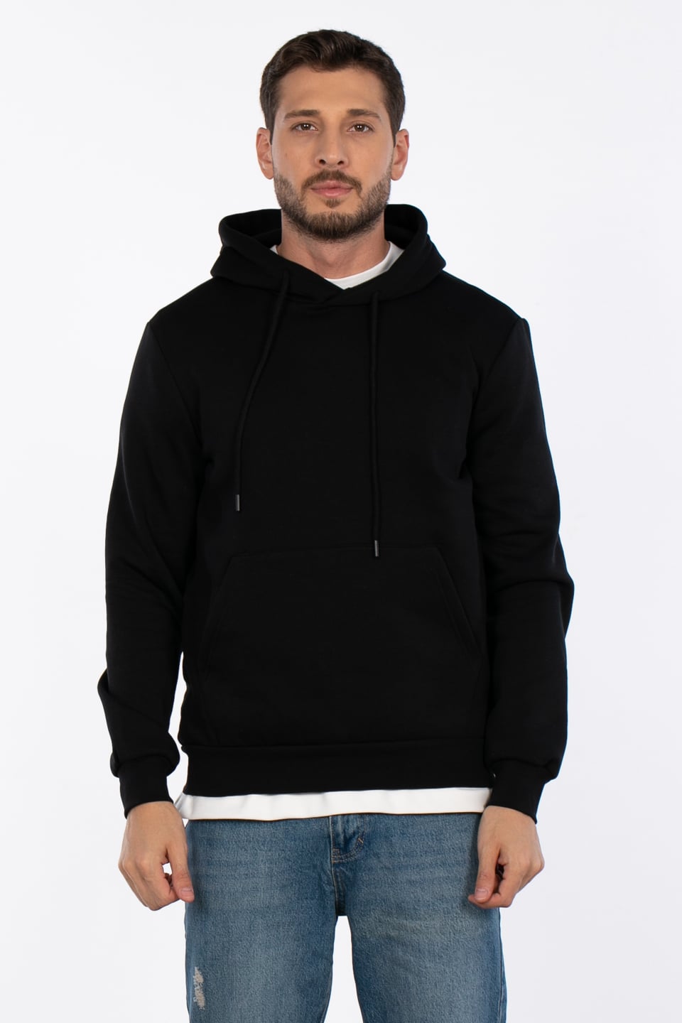 Kapüşonlu kanguru cepli sweatshirt-5281 Siyah