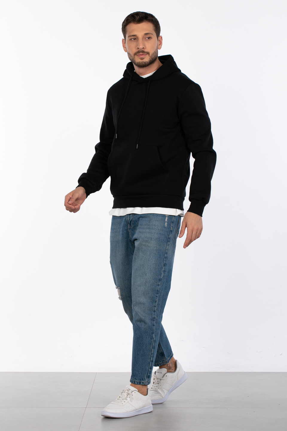 Kapüşonlu kanguru cepli sweatshirt-5281 Siyah