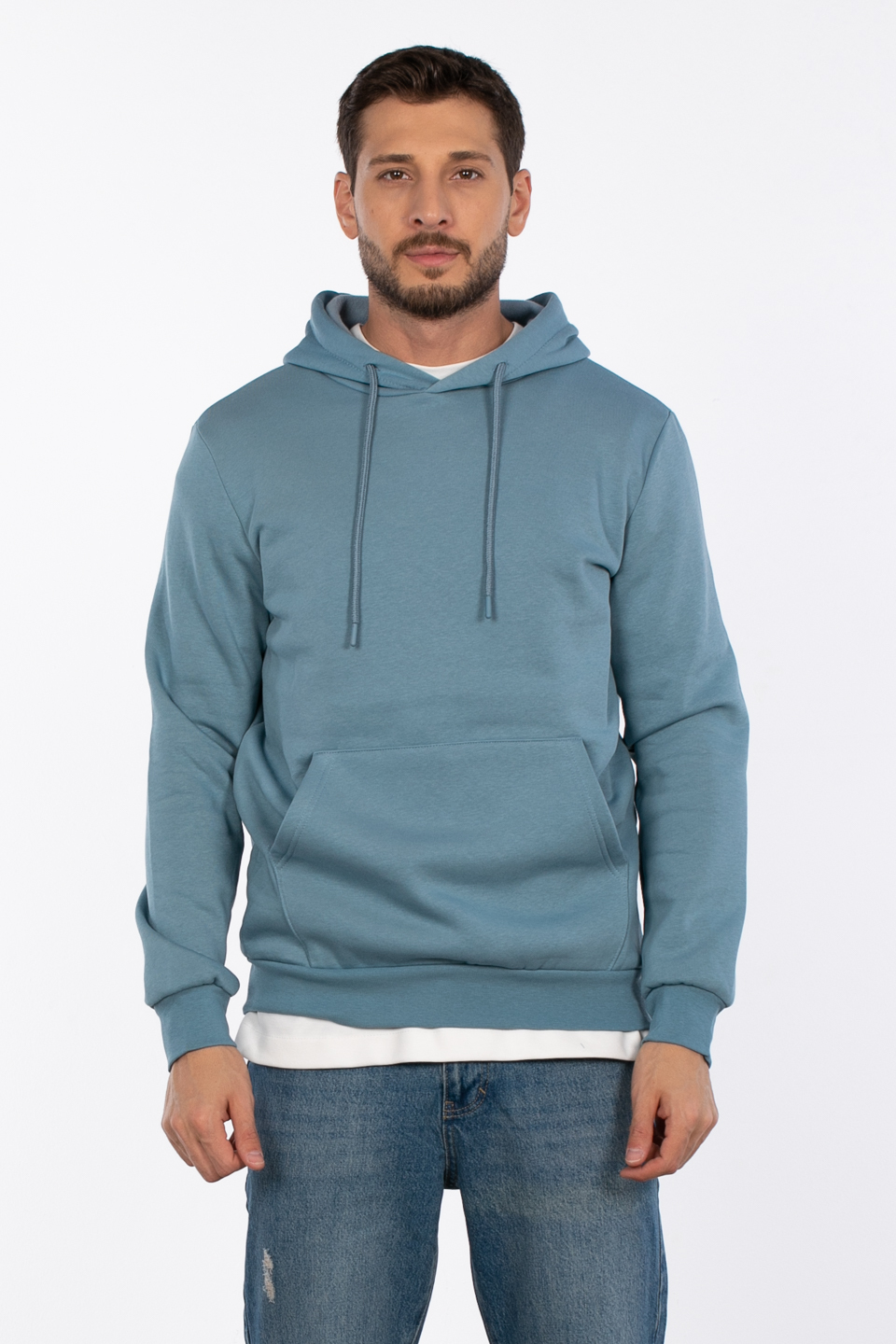 Kapüşonlu kanguru cepli sweatshirt-5281 S.Blue