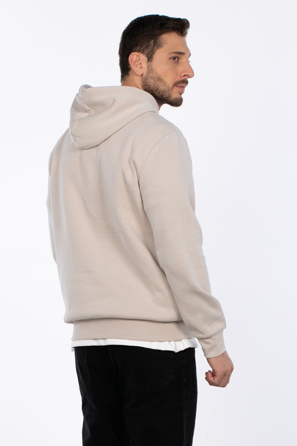 Kapüşonlu kanguru cepli sweatshirt-5281 Kum Gri