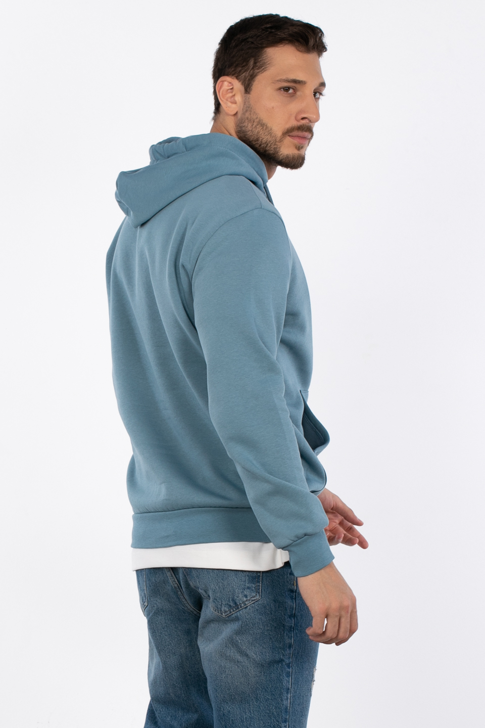 Kapüşonlu kanguru cepli sweatshirt-5281 S.Blue