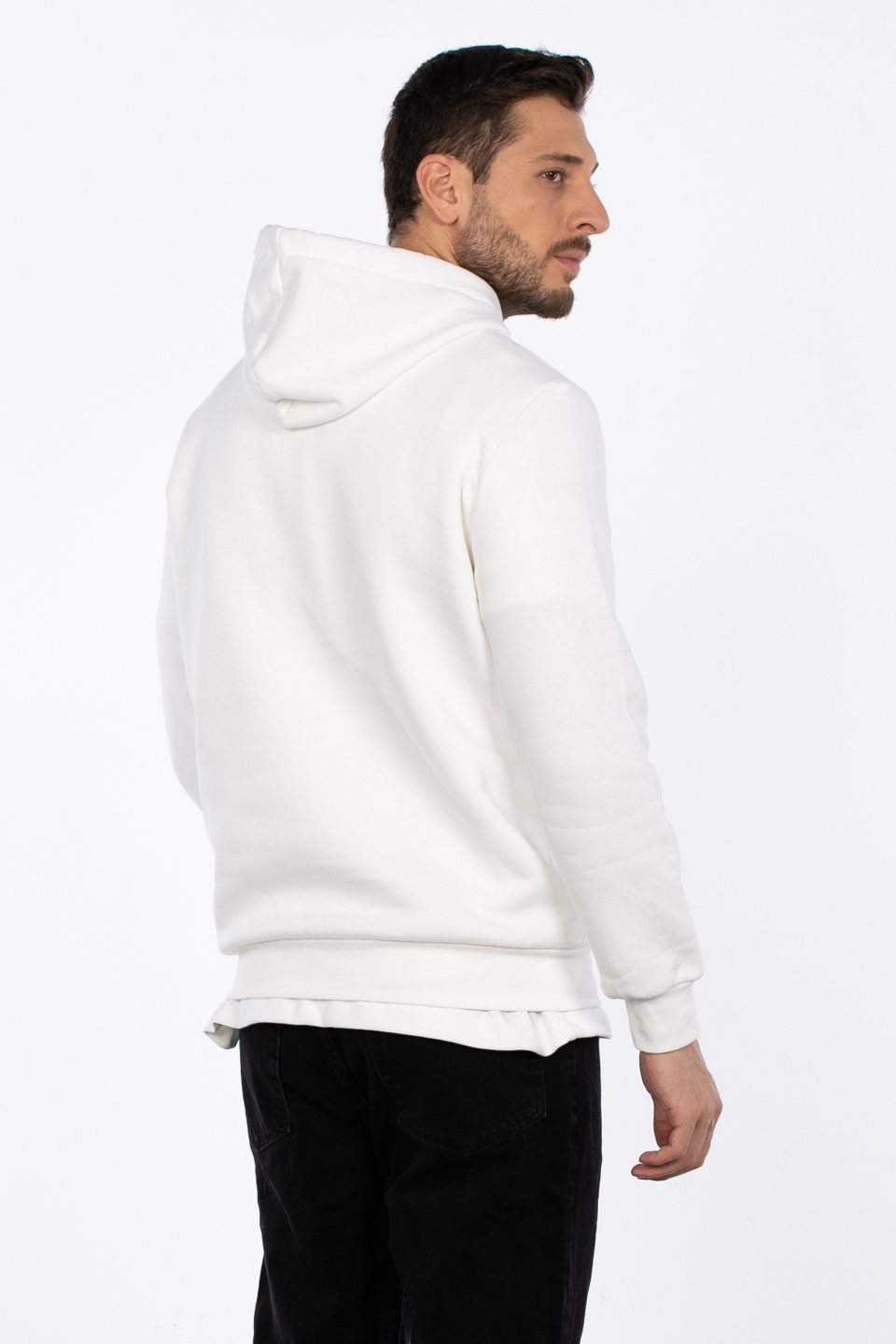 Kapüşonlu kanguru cepli sweatshirt-5281 Ekru