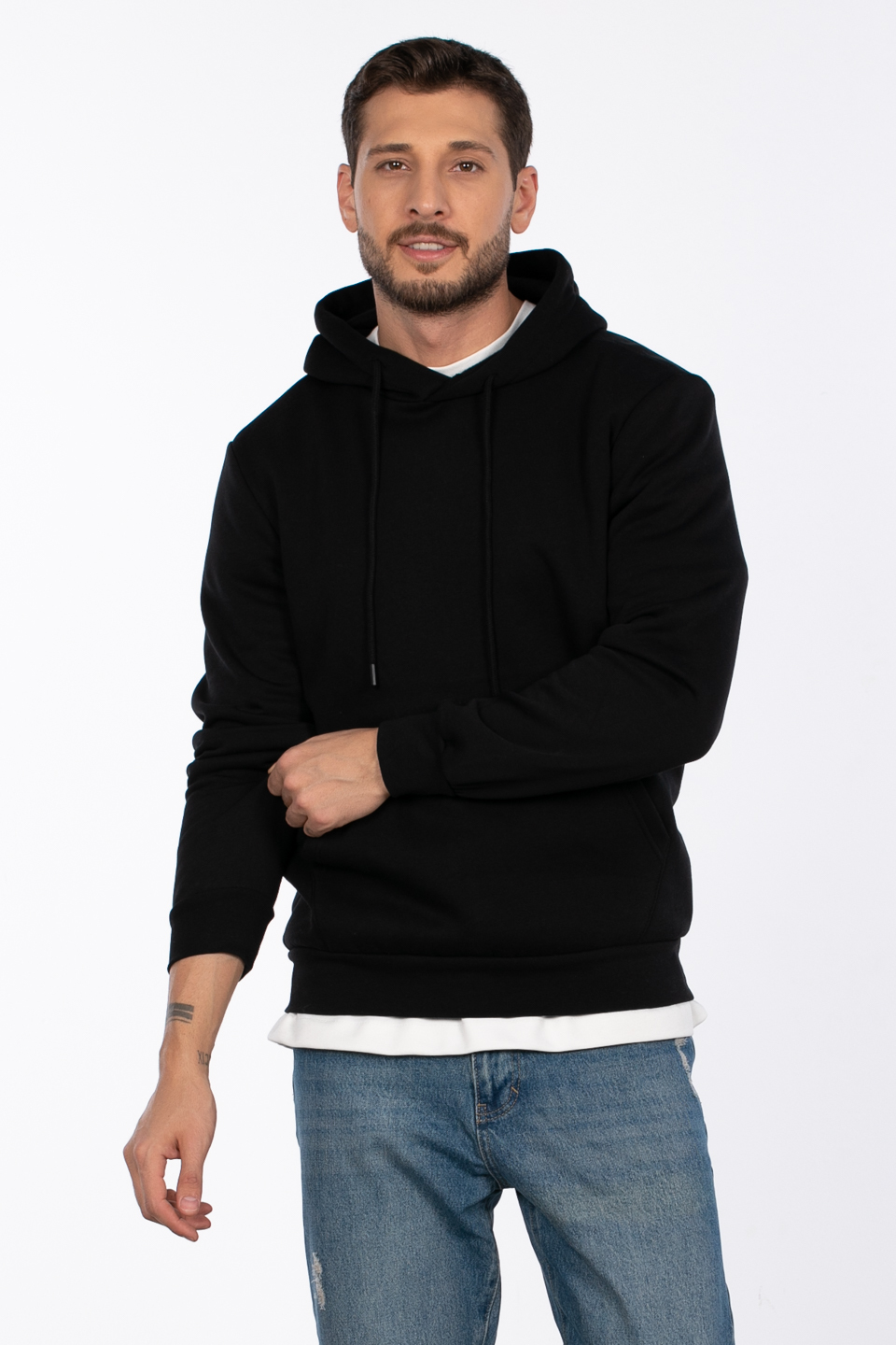 Kapüşonlu kanguru cepli sweatshirt-5281 Siyah