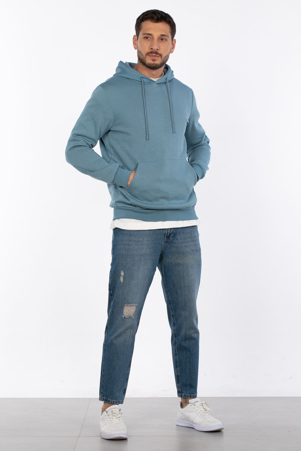 Kapüşonlu kanguru cepli sweatshirt-5281 S.Blue