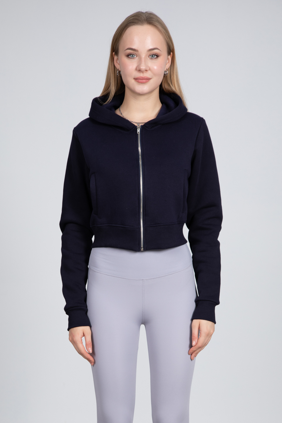 Kapüşonlu kısa fermuarlı sweatshirt-DVN0493 Lacivert