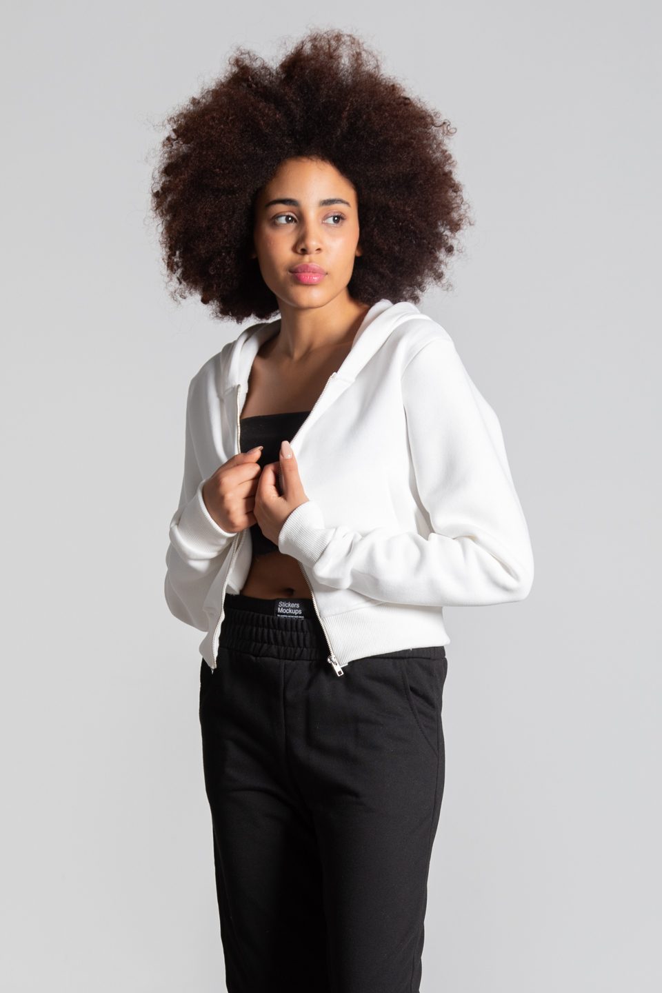 Kapüşonlu kısa fermuarlı sweatshirt-DVN0493 Ekru