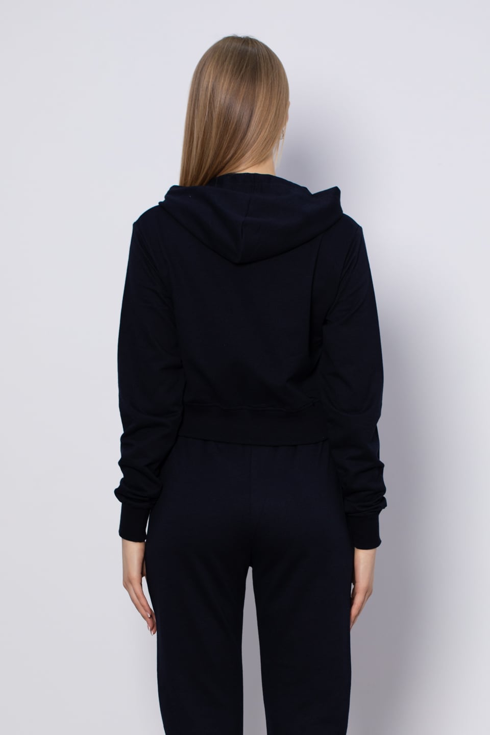 Kapüşonlu Kısa İnce Sweatshirt - Lacivert