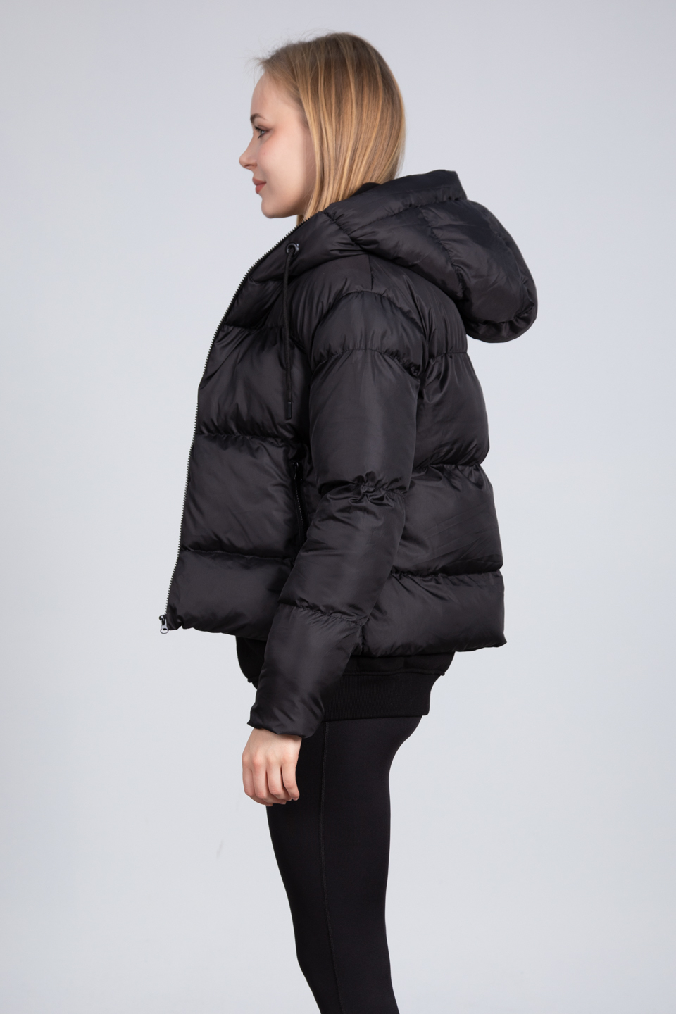 Kapüşonlu kısa oversize mont-22-003 Siyah