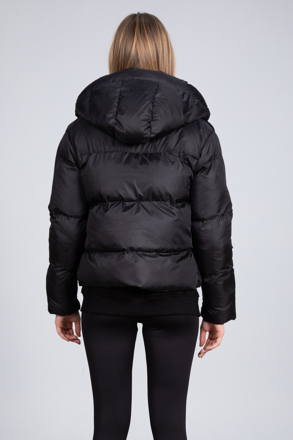 Kapüşonlu kısa oversize mont-22-003 Siyah