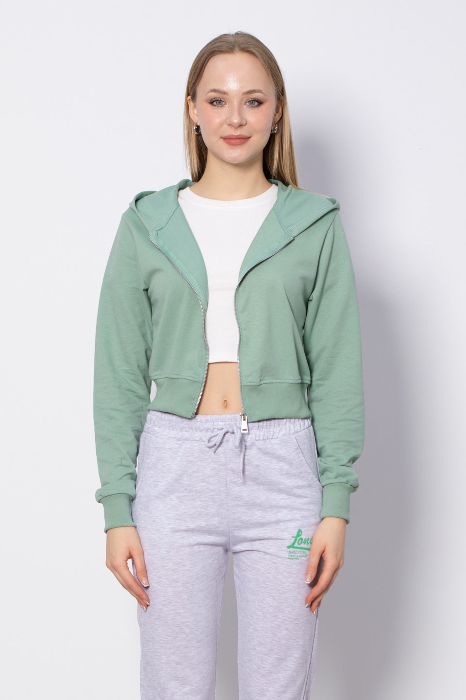 Kapüşonlu Kısa Sweatshirt -  Çağla