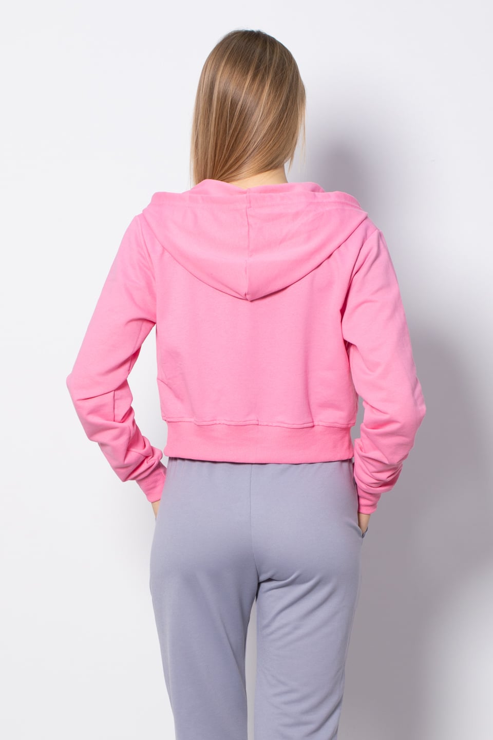 Kapüşonlu Kısa Sweatshirt - Pembe