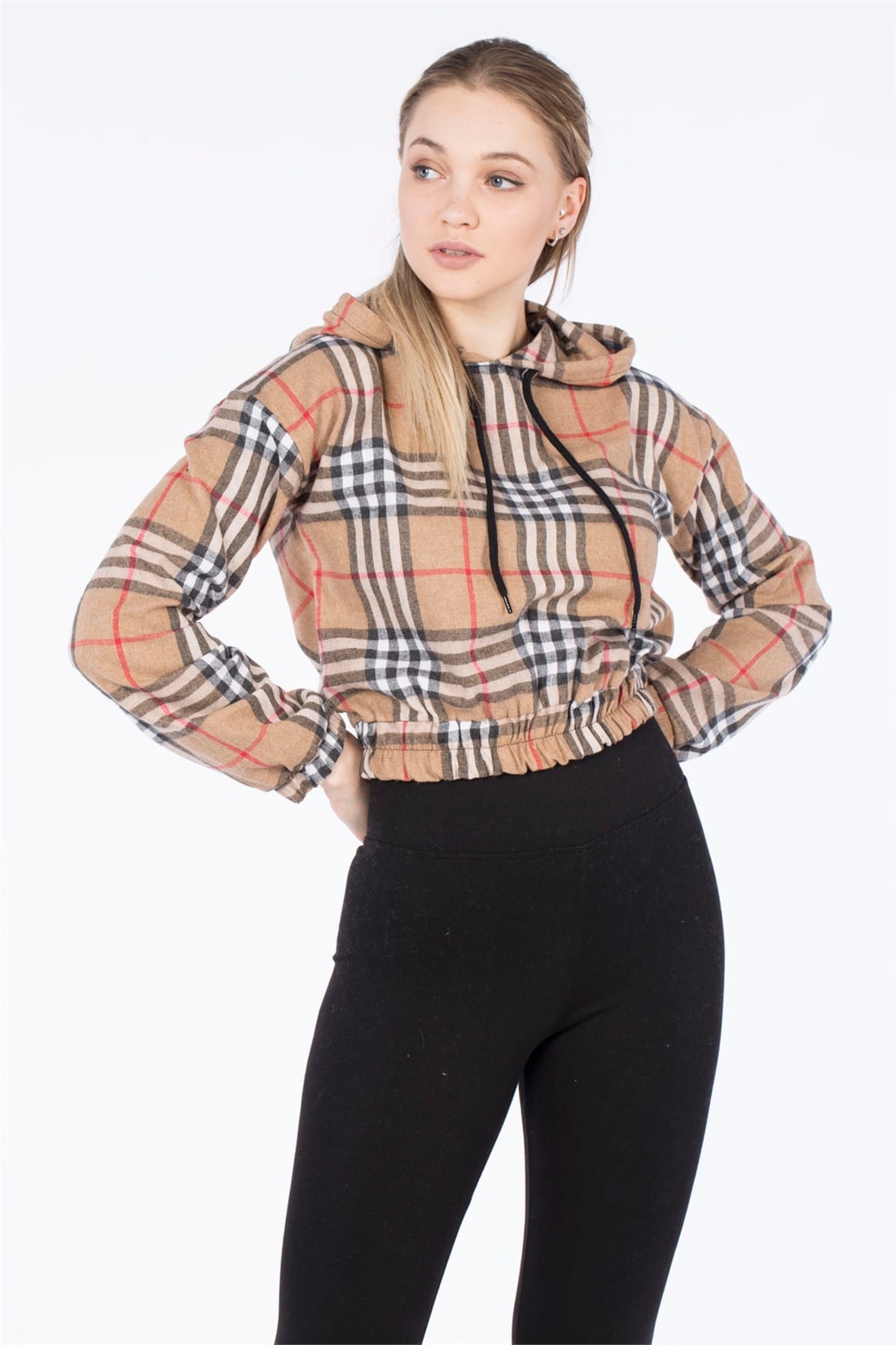 Kapüşonlu Oduncu Sweat-Bej