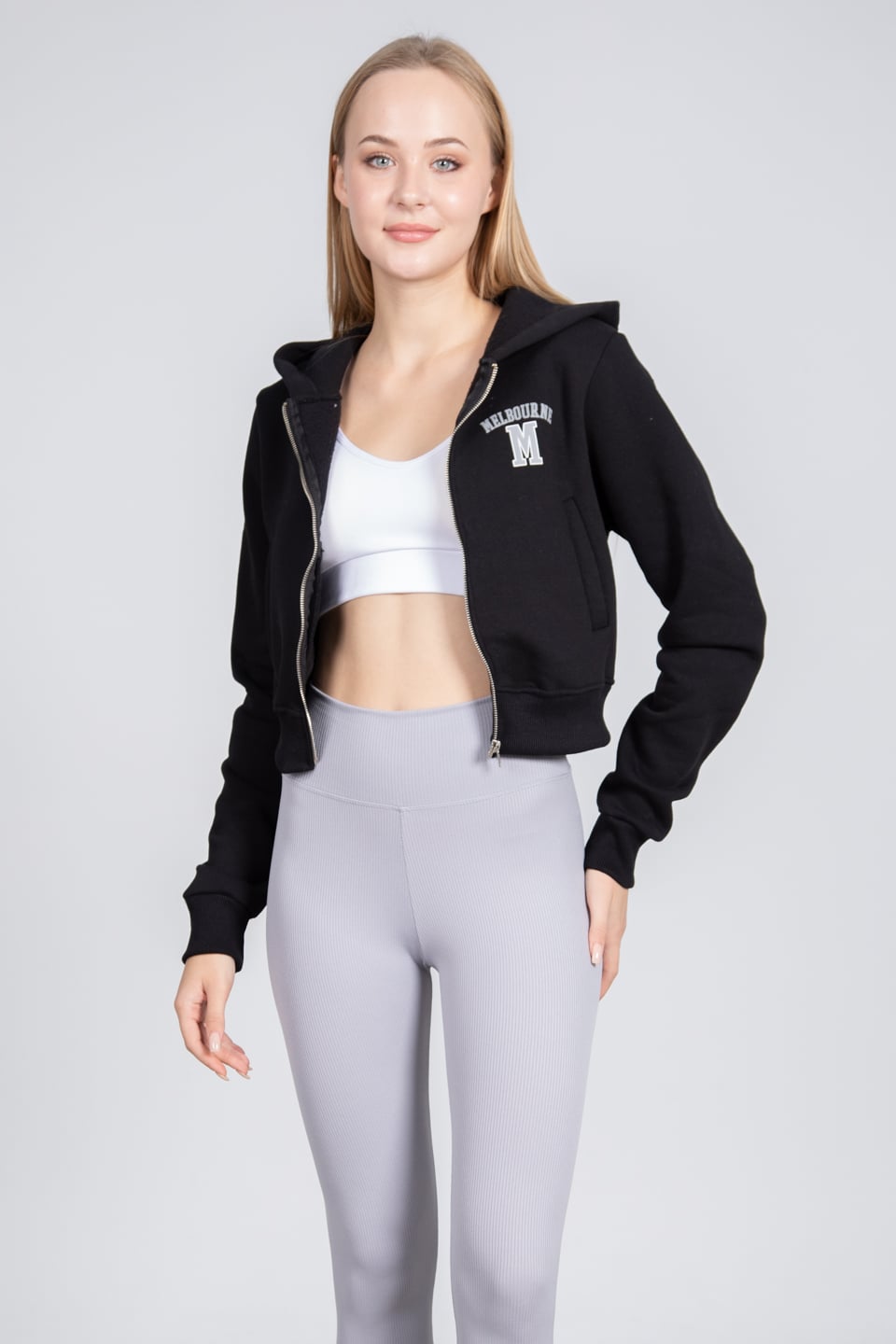 Kapüşonlu ön arka baskılı fermuarlı sweatshirt-DVN0492 Siyah