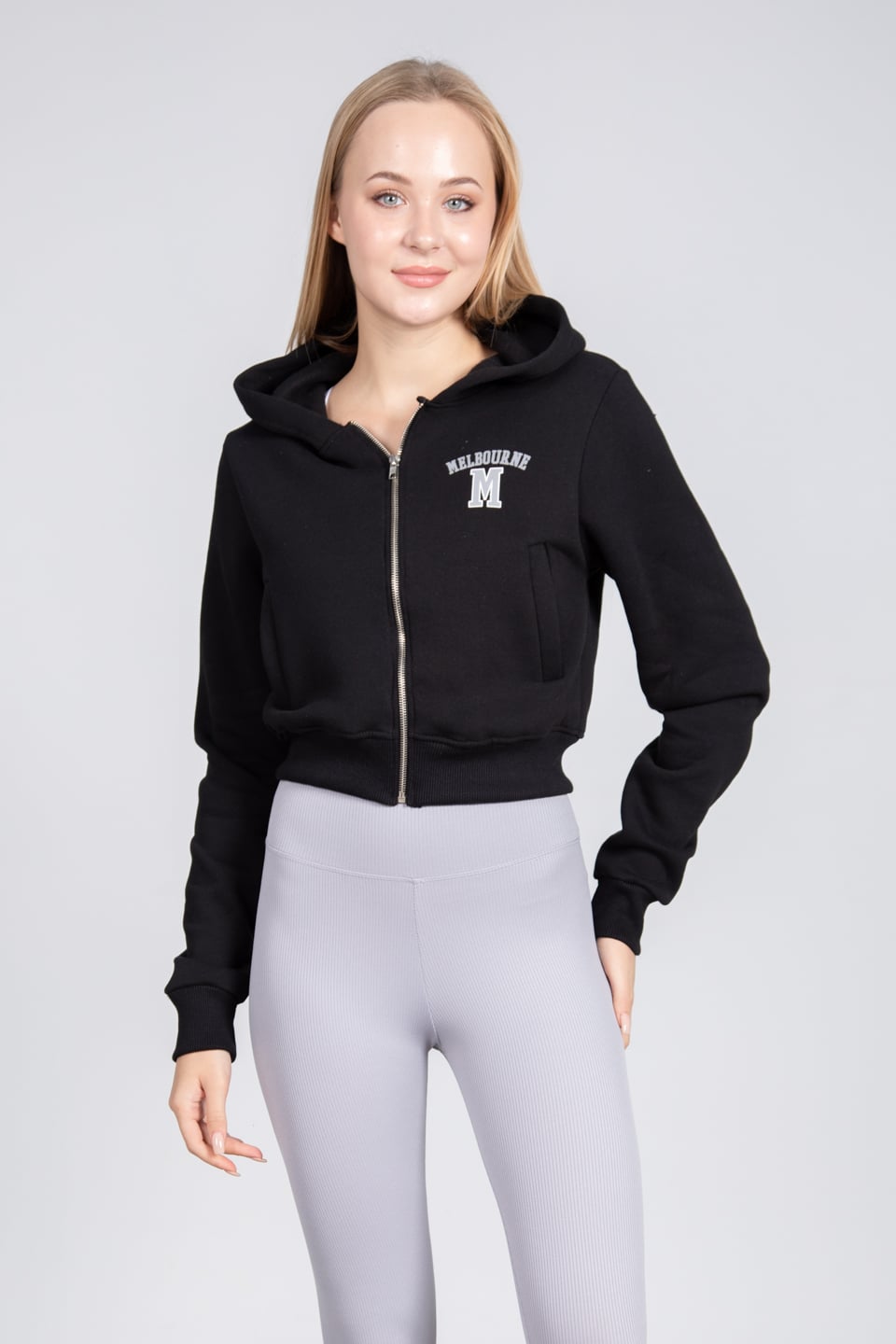 Kapüşonlu ön arka baskılı fermuarlı sweatshirt-DVN0492 Siyah