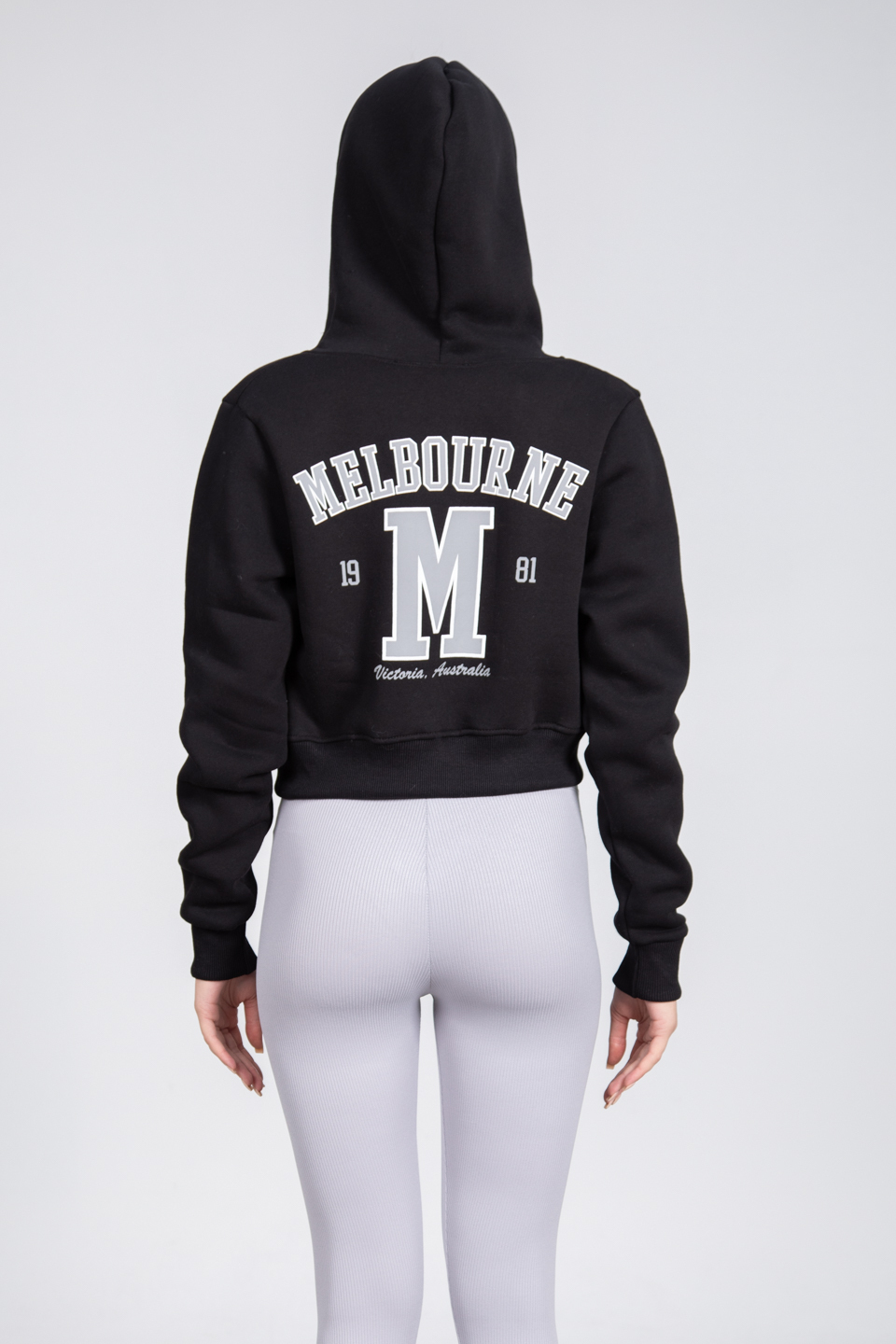 Kapüşonlu ön arka baskılı fermuarlı sweatshirt-DVN0492 Siyah