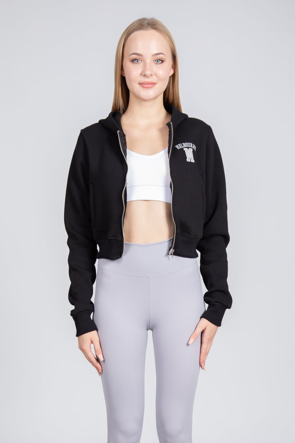 Kapüşonlu ön arka baskılı fermuarlı sweatshirt-DVN0492 Siyah