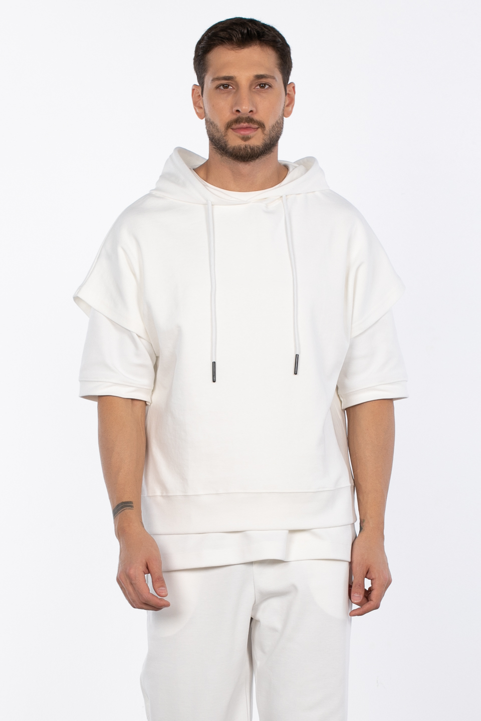 Kapüşonlu oversize sweat MINIMAL CLOTHING-1133 Beyaz