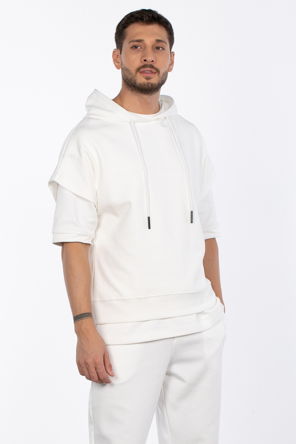 Kapüşonlu oversize sweat MINIMAL CLOTHING-1133 Beyaz