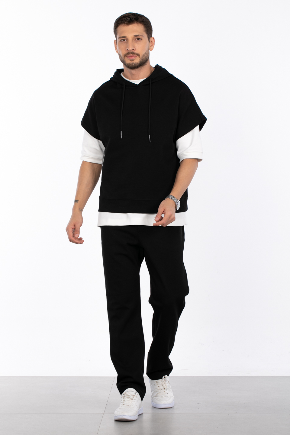 Kapüşonlu oversize sweat MINIMAL CLOTHING-1133 Siyah