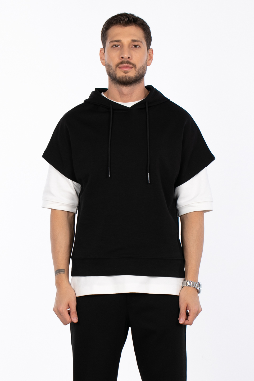 Kapüşonlu oversize sweat MINIMAL CLOTHING-1133 Siyah