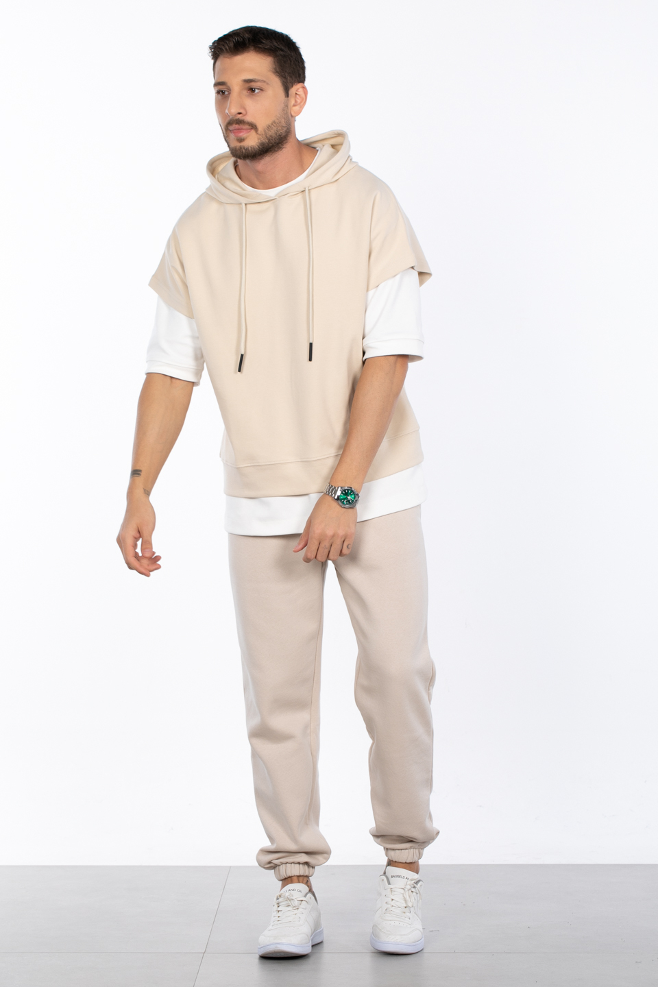 Kapüşonlu oversize sweat MINIMAL CLOTHING-1133 Bej