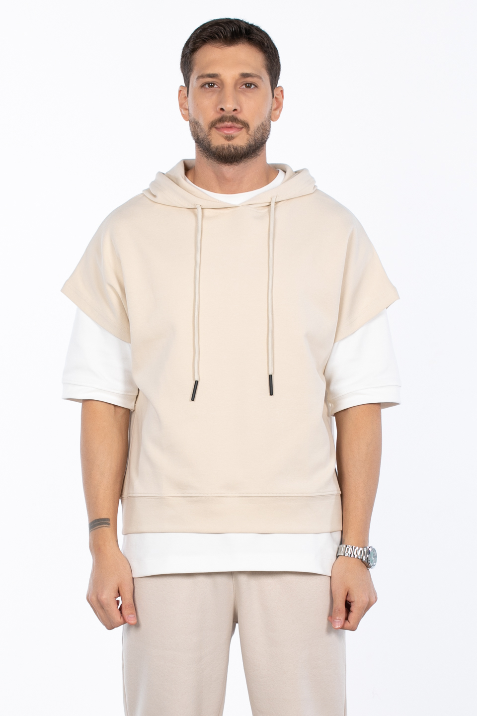 Kapüşonlu oversize sweat MINIMAL CLOTHING-1133 Bej