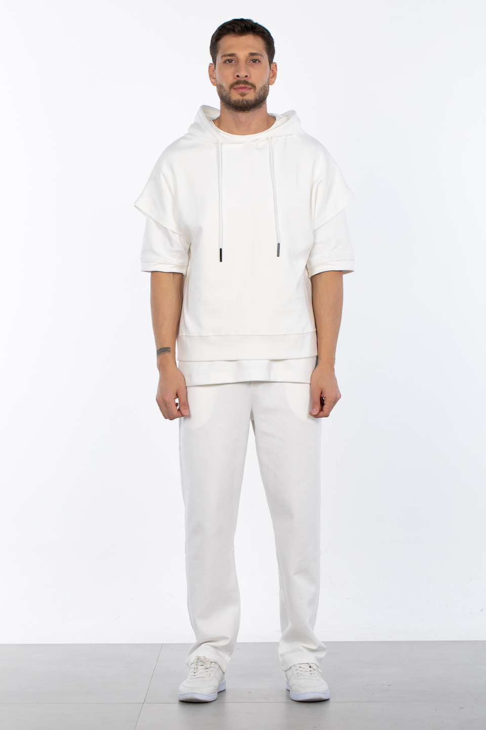 Kapüşonlu oversize sweat MINIMAL CLOTHING-1133 Beyaz