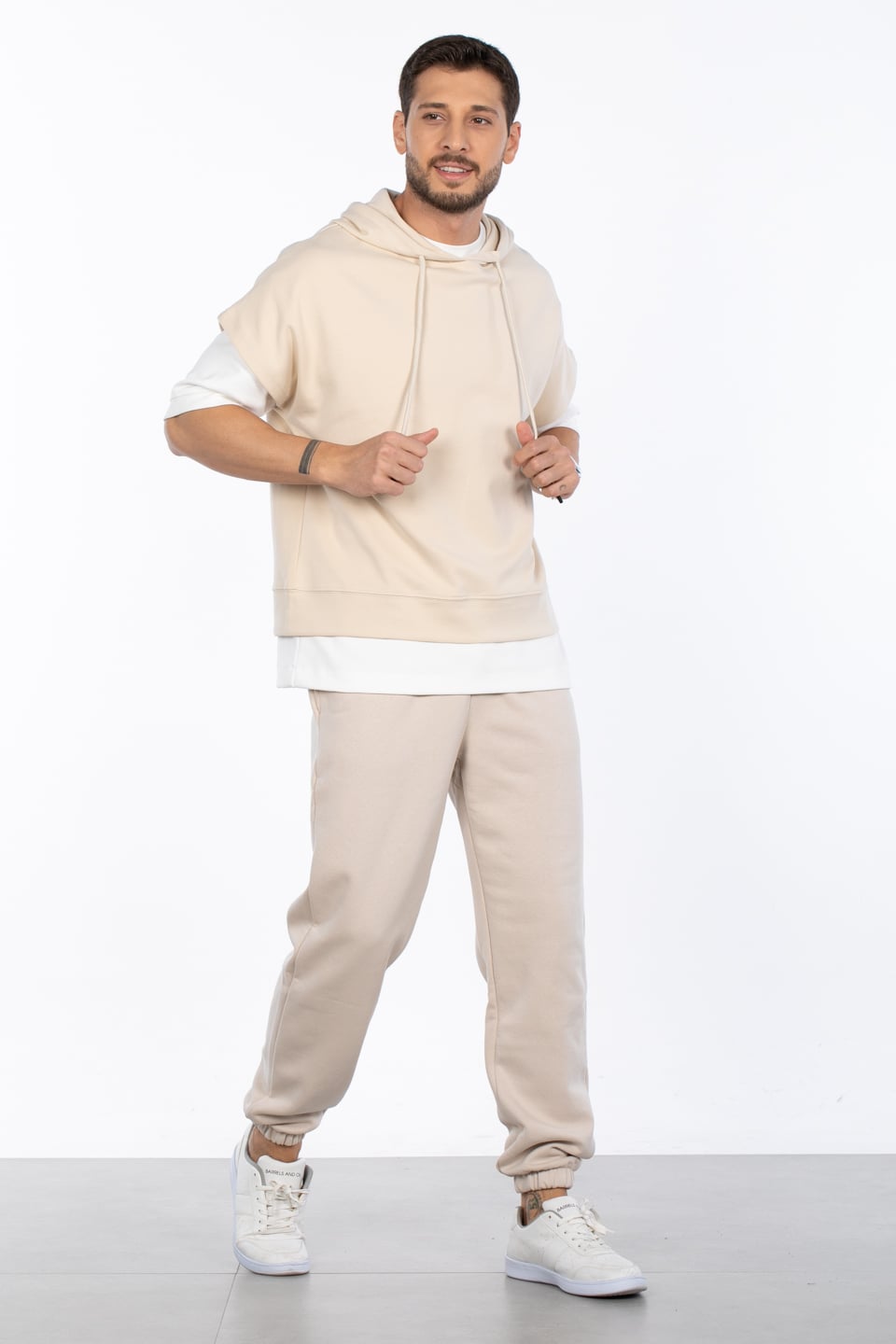 Kapüşonlu oversize sweat MINIMAL CLOTHING-1133 Bej