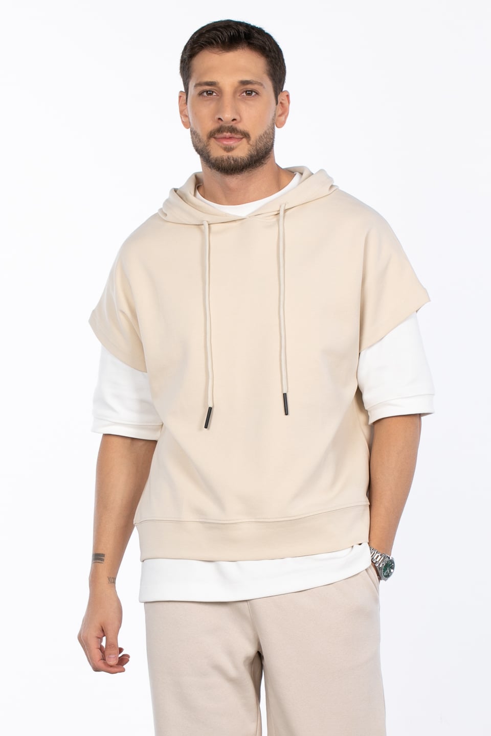 Kapüşonlu oversize sweat MINIMAL CLOTHING-1133 Bej