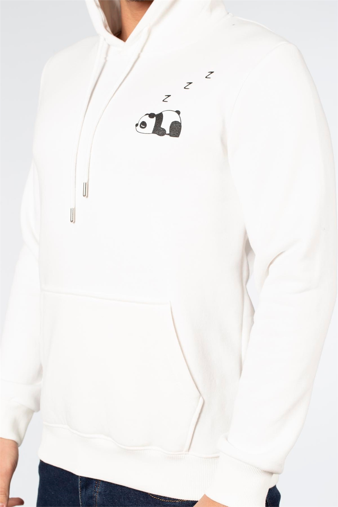 Kapüşonlu Panda Baskılı Sweat-Ekru