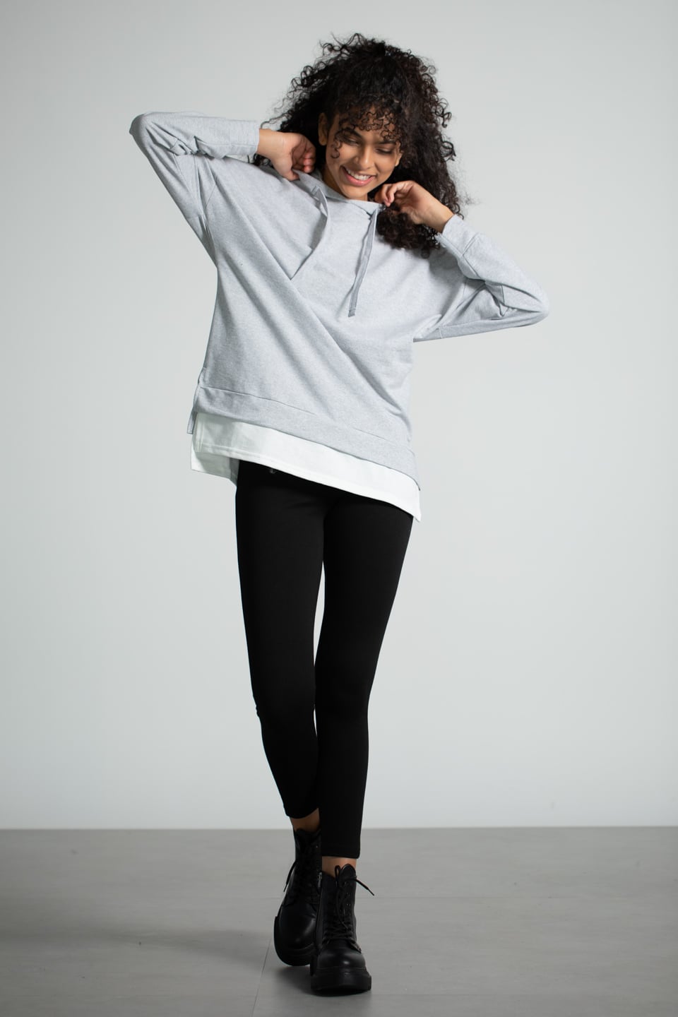 Kapüşonlu Penye Garnili Sweatshirt - Gri