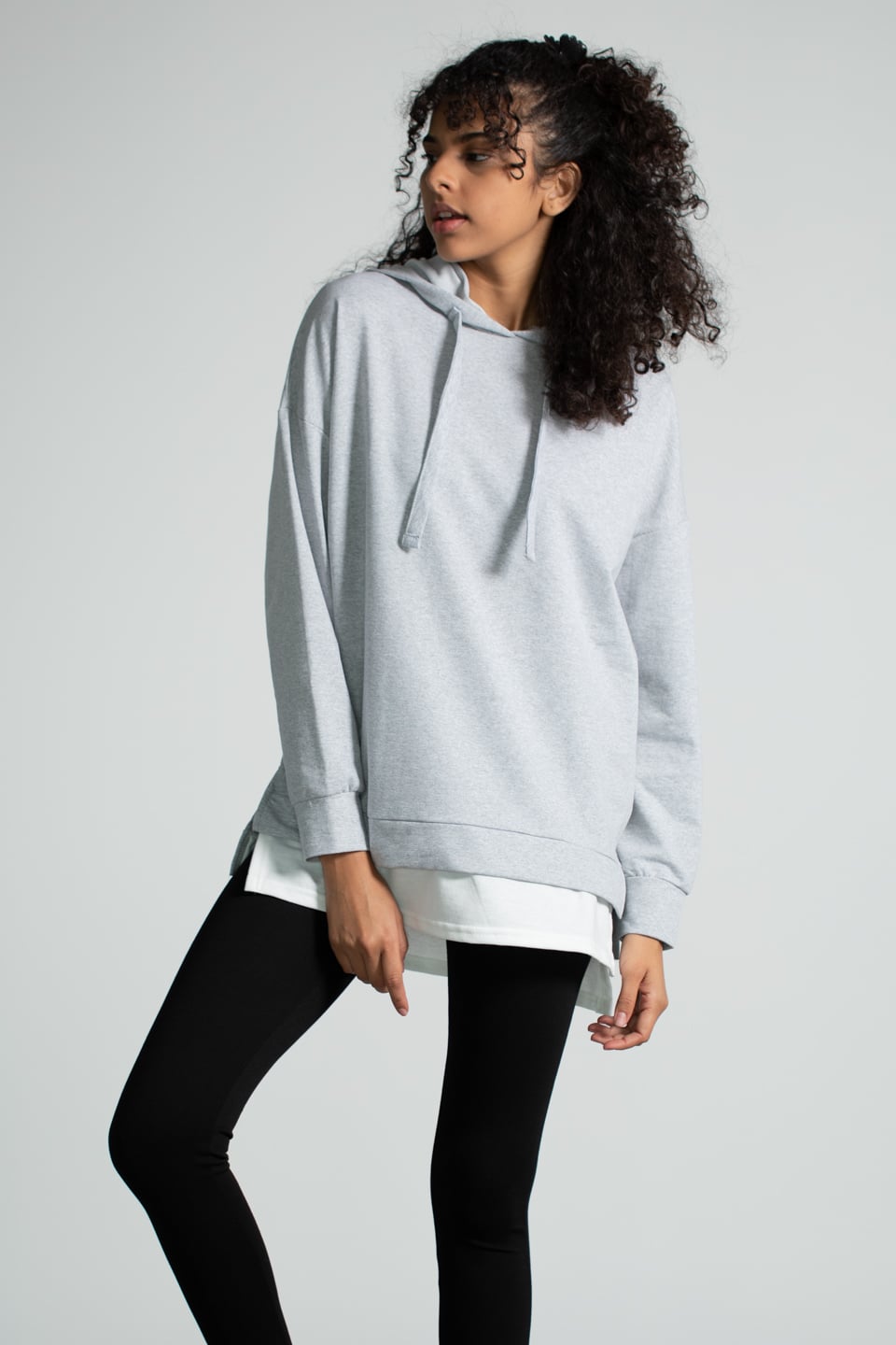 Kapüşonlu Penye Garnili Sweatshirt - Gri