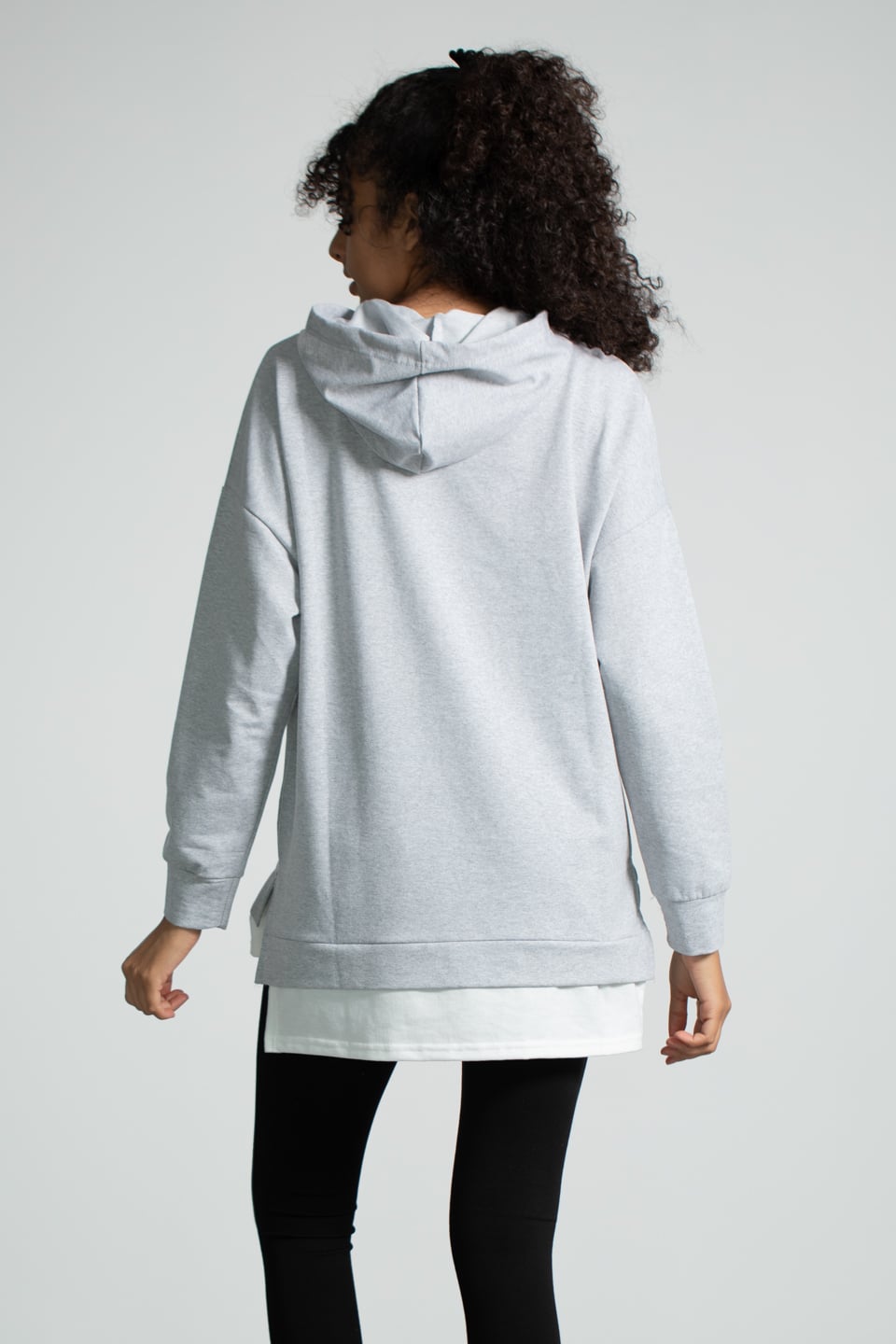 Kapüşonlu Penye Garnili Sweatshirt - Gri