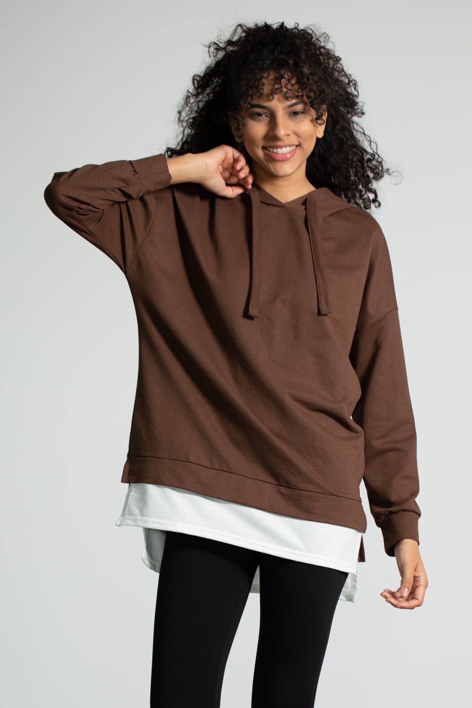 Kapüşonlu Penye Garnili Sweatshirt - Kahve