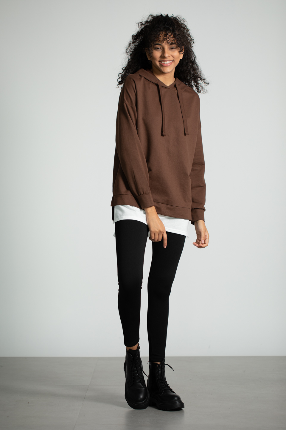 Kapüşonlu Penye Garnili Sweatshirt - Kahve