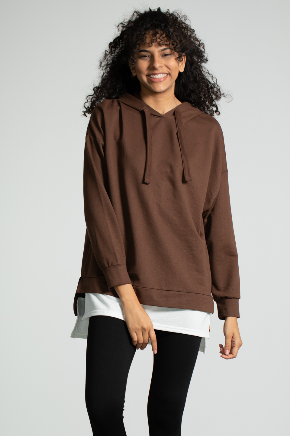 Kapüşonlu Penye Garnili Sweatshirt - Kahve