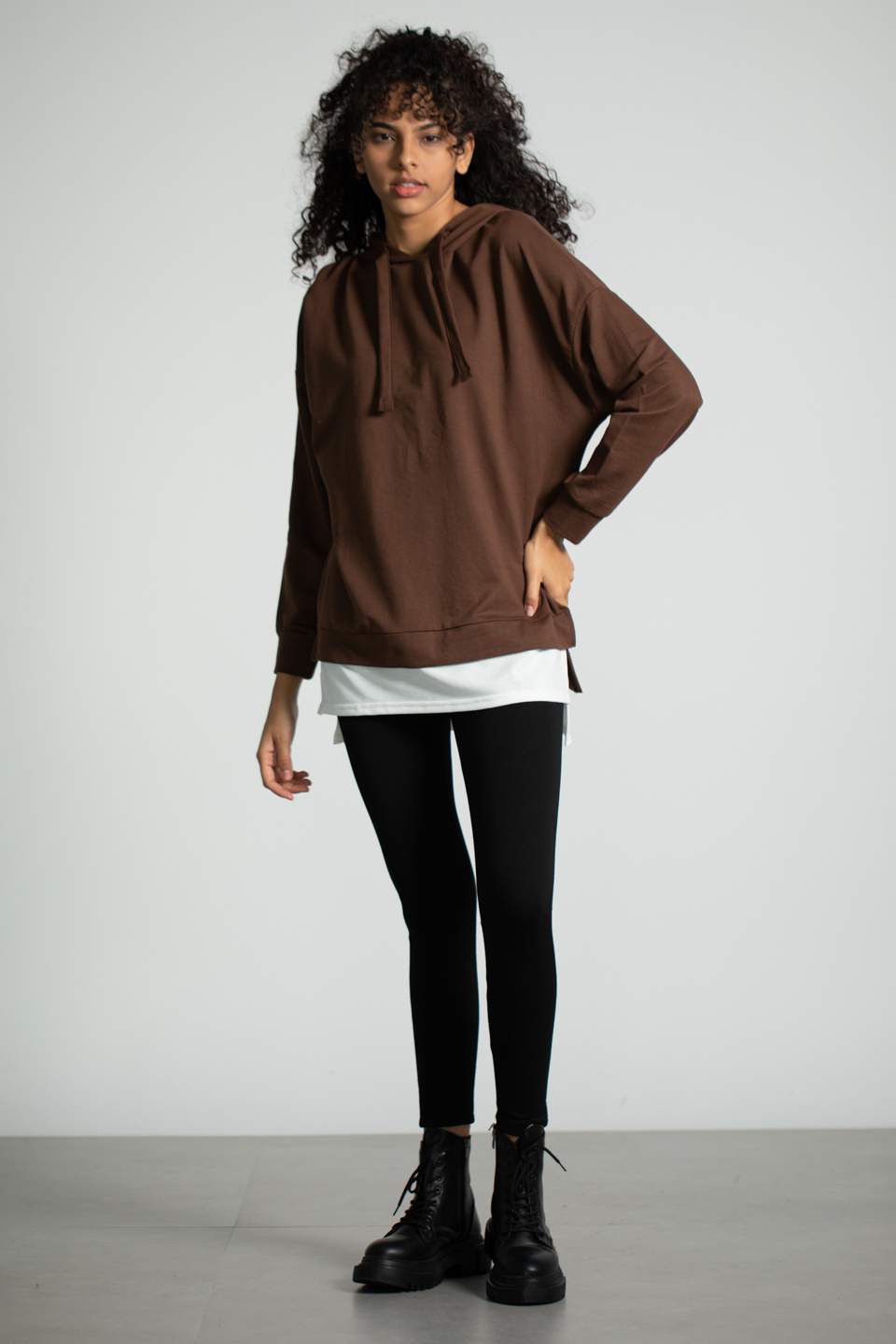 Kapüşonlu Penye Garnili Sweatshirt - Kahve
