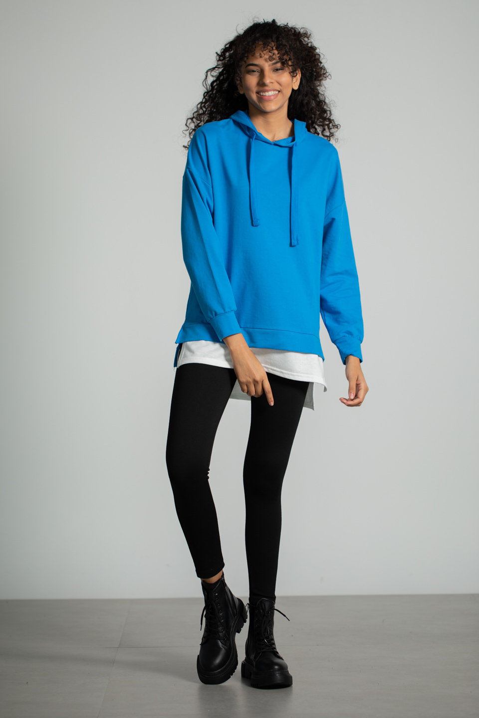 Kapüşonlu Penye Garnili Sweatshirt - Saks