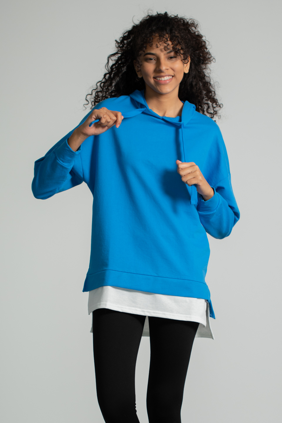 Kapüşonlu Penye Garnili Sweatshirt - Saks