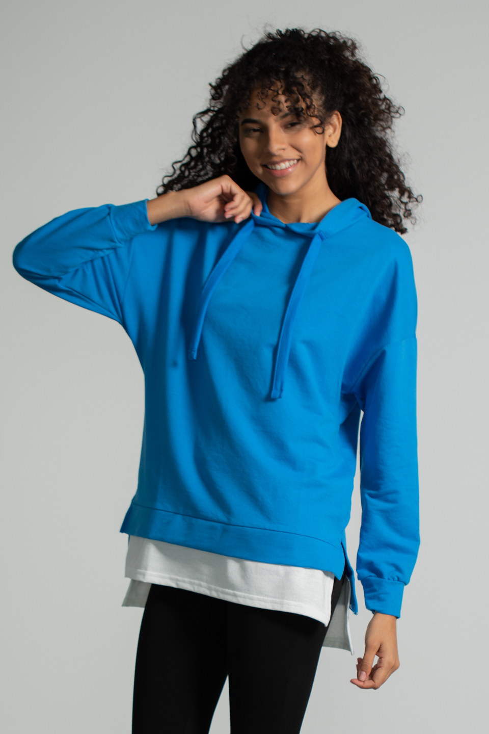 Kapüşonlu Penye Garnili Sweatshirt - Saks
