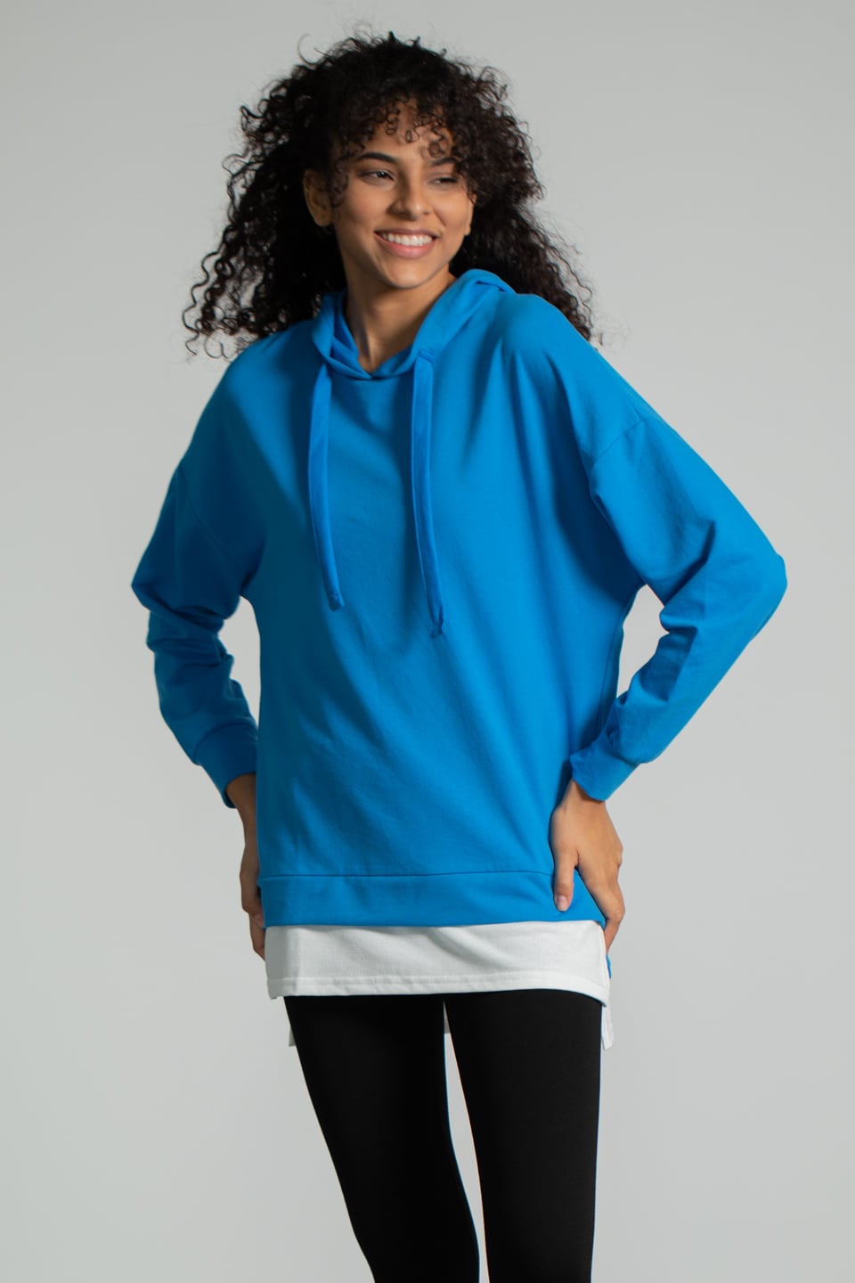 Kapüşonlu Penye Garnili Sweatshirt - Saks