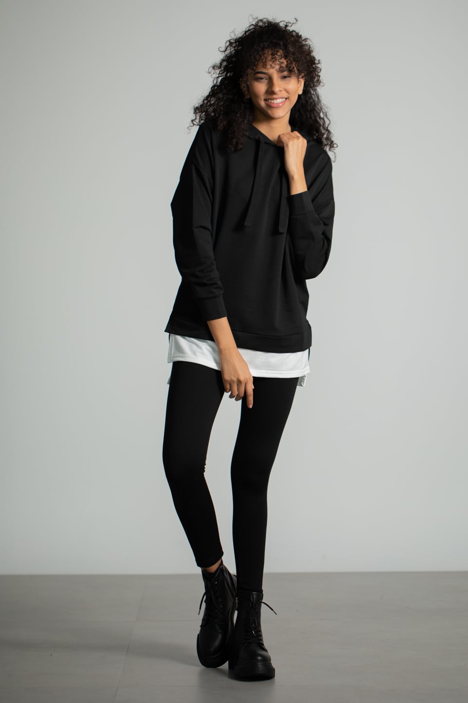 Kapüşonlu Penye Garnili Sweatshirt - Siyah