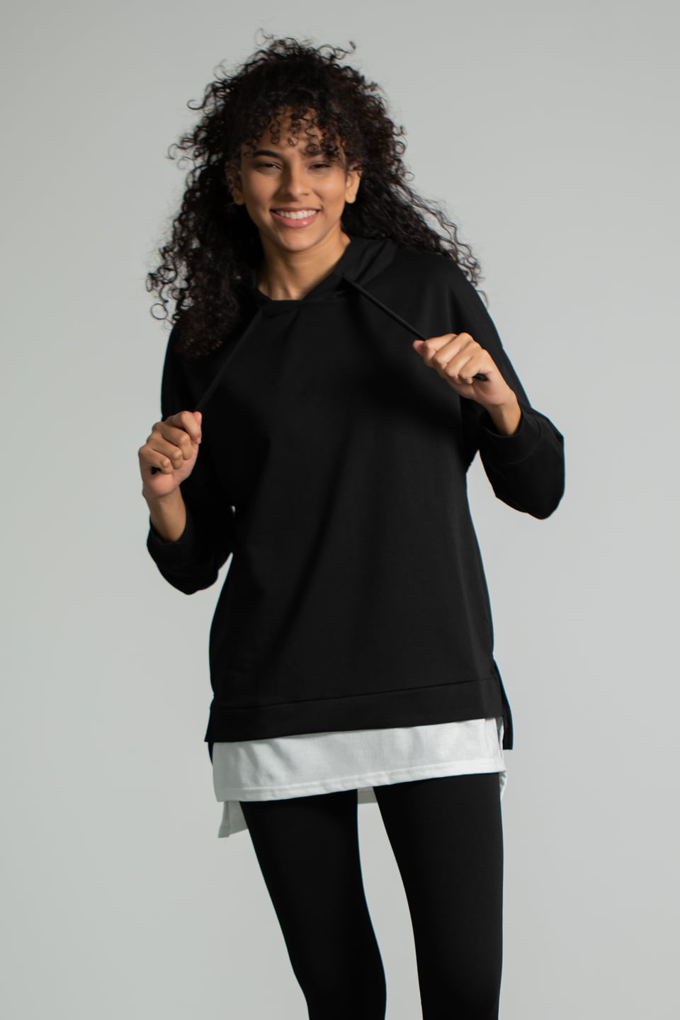 Kapüşonlu Penye Garnili Sweatshirt - Siyah