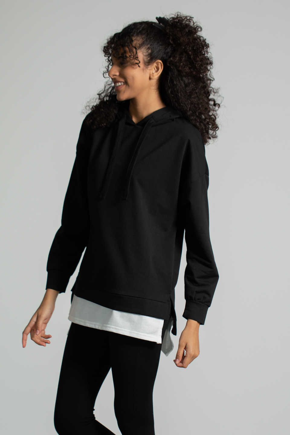 Kapüşonlu Penye Garnili Sweatshirt - Siyah