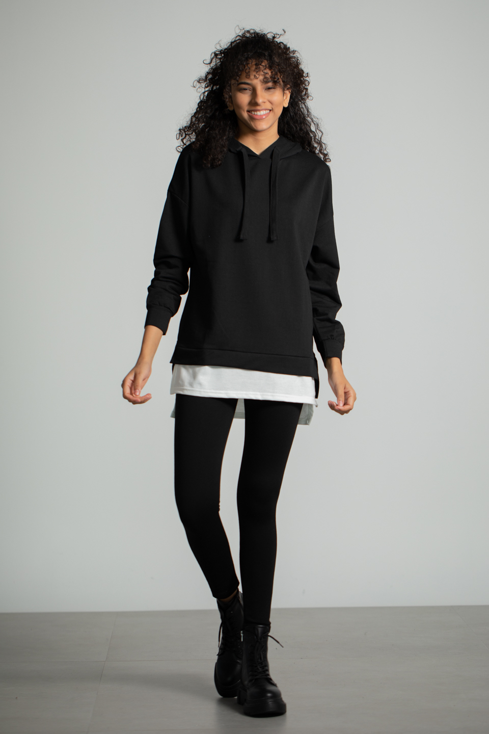 Kapüşonlu Penye Garnili Sweatshirt - Siyah