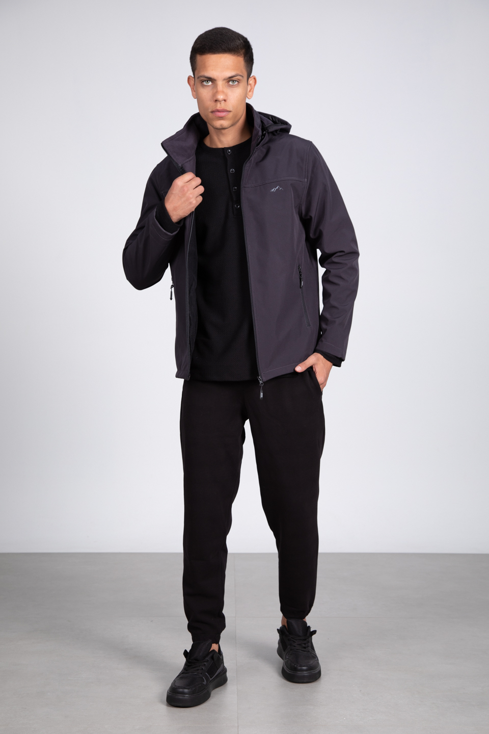 Kapüşonlu softshell mont-10090 Antrasit