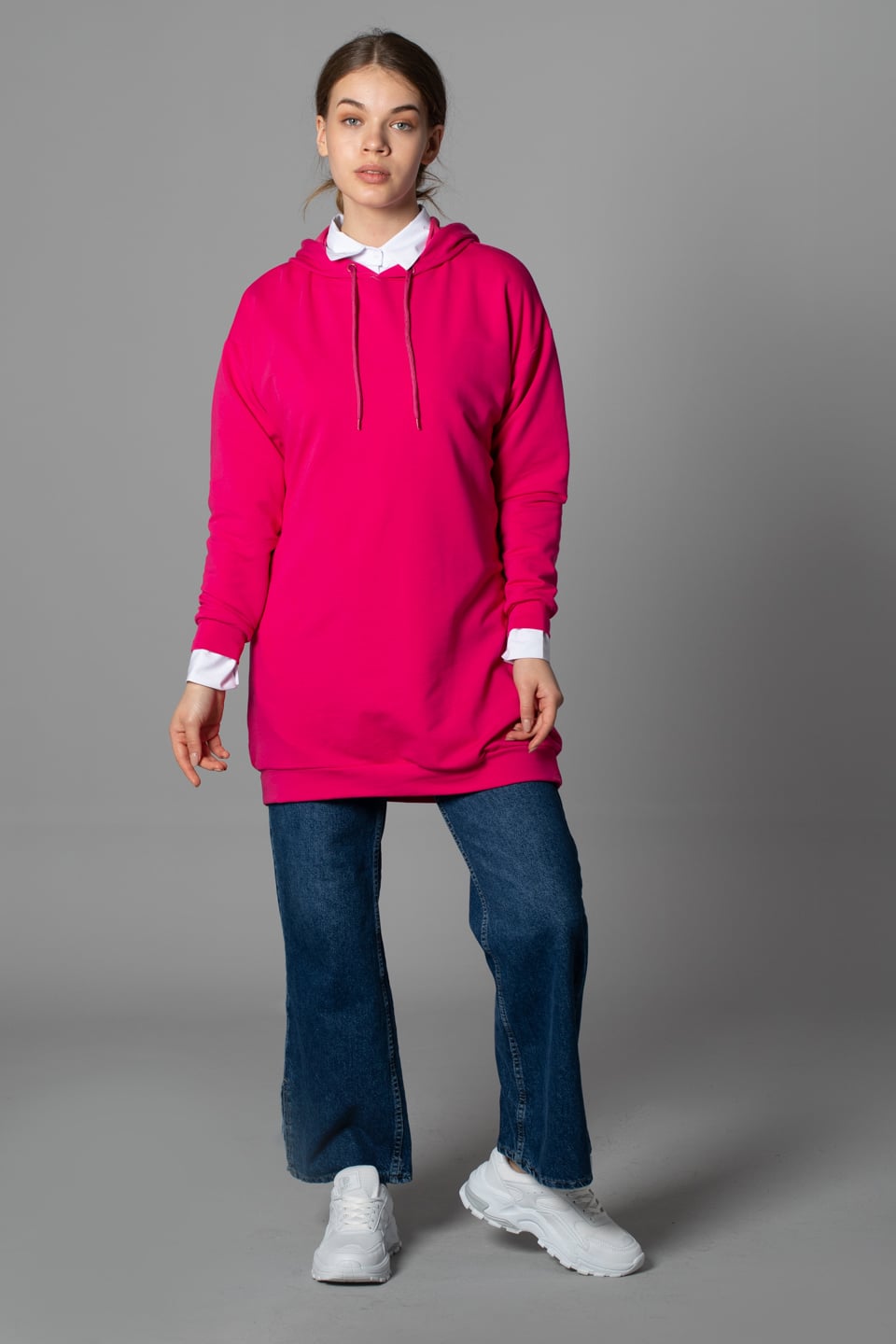 Kapüşonlu sweatshirt-20930 Fuşya