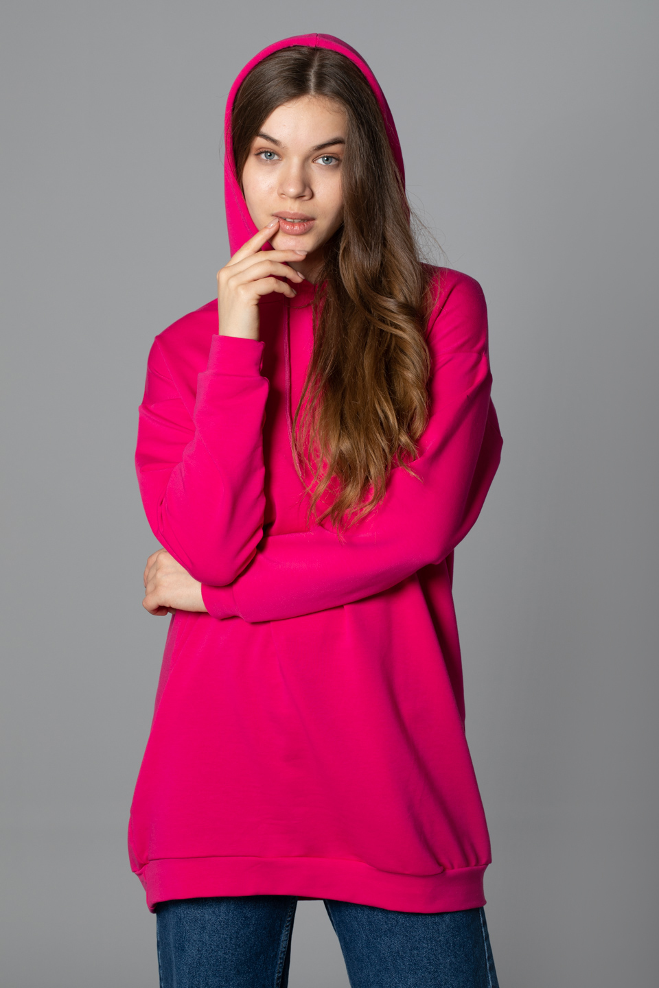 Kapüşonlu sweatshirt-20930 Fuşya