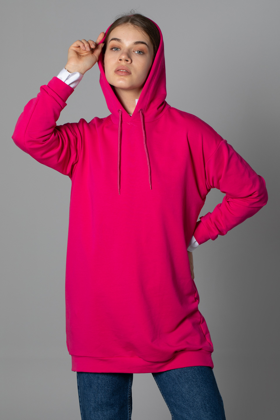 Kapüşonlu sweatshirt-20930 Fuşya