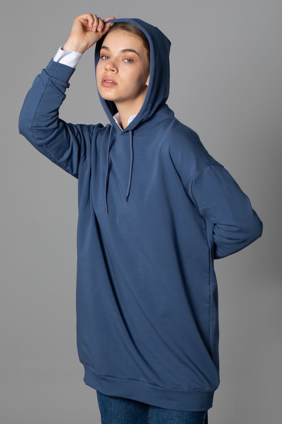 Kapüşonlu sweatshirt-20930 İndigo